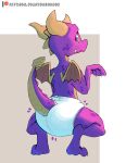  absurd_res activision anthro blush claws crouching diaper digitigrade dragon hi_res horn kuuneho l_up looking_at_viewer looking_back male raised_tail solo spyro spyro_the_dragon teeth video_games wings 
