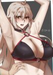  absurdres armpits blush breasts cleavage code_nt embarrassed fate/grand_order fate_(series) grabbing grabbing_from_behind highres jeanne_d&#039;arc_alter_(fate) jeanne_d&#039;arc_alter_(swimsuit_berserker)_(fate) large_breasts long_hair open_mouth swimsuit upper_body very_long_hair 