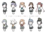  6+girls arare_(kancolle) arashio_(kancolle) arm_warmers asagumo_(kancolle) asashio_(kancolle) ascot black_hair blue_ascot bow bowtie braid brown_hair chibi cloud_hair_ornament double_bun green_bow green_bowtie green_hairband grey_hair grey_skirt hair_bun hair_ribbon hairband hat highres kantai_collection kasumi_(kancolle) light_brown_hair long_hair low_twin_braids michishio_(kancolle) minegumo_(kancolle) miniskirt multiple_girls natsugumo_(kancolle) ooshio_(kancolle) orange_ascot plaid plaid_bow plaid_bowtie pleated_skirt purple_hair red_bow red_bowtie ribbon shirt short_hair short_sleeves short_twintails side_ponytail sidelocks single_braid skirt suspender_skirt suspenders tamaki. twin_braids twintails wavy_hair white_hair white_shirt yamagumo_(kancolle) 