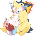 absurd_res after_sex alternate_color anthro big_penis blue_eyes blush bodily_fluids cum cum_in_pussy cum_inside cum_on_penis duo eeveelution eyes_closed female feral generation_2_pokemon genital_fluids genitals hi_res leaking_cum looking_at_genitalia looking_at_penis luuriolu male male/female minttu_(loimu) nintendo penis pokemon pokemon_(species) simple_background size_difference smaller_female typhlosion umbreon video_games white_background yellow_body 