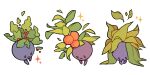  :&gt; :3 closed_mouth commentary english_commentary full_body highres leaf oddish orange_eyes pokemon pokemon_(creature) simple_background sparkle tiki_(tikivt) white_background 