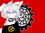  ambiguous_gender anthro black_clothing black_shirt black_sun black_topwear clothing communism fur grey_hair hair hammer_and_sickle heterochromia invalid_tag jewelry nazbol nazi necklace politics red_flag shirt solo topwear white_body white_fur 