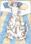  bed_sheet bedding bedroom felid foot_fetish hym_(artist) male mammal pantherine paws snow_leopard solo taur 