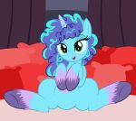  badumsquish curled_hair equid equine featureless_crotch female feral fetlocks freckles green_eyes hair hasbro hi_res hooves horn leg_markings looking_at_viewer mammal markings mlp_g5 my_little_pony quadruped socks_(marking) solo unicorn 