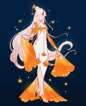  1girl alternate_costume closed_eyes closed_mouth dress genshin_impact ginkgo hair_ornament hair_stick high_heels highres long_hair meyoco ningguang_(genshin_impact) solo standing tassel tassel_hair_ornament very_long_hair white_hair 