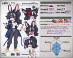  1girl :3 absurdres anger_vein animal_ears black_hair black_pants blue_eyes blue_jacket breasts clipboard closed_mouth fangs highres holding holding_clipboard holding_pen jacket long_hair long_sleeves looking_away medium_breasts multicolored_hair open_mouth original pants pen rabbit_ears rabbit_girl rabbit_tail reference_sheet sharktuna shoes sneakers sweatpants tail teeth thick_eyebrows upper_teeth white_hair yellow_footwear 