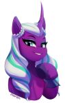  absurd_res blue_eyes blue_eyeshadow braided_hair equid equine eyeshadow hair hasbro hi_res horn long_hair looking_at_viewer makeup mammal marenlicious mlp_g5 my_little_pony opaline_(mlp) portrait simple_background solo white_background winged_unicorn wings 