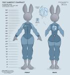  a-pose anthro breasts chart coveralls english_text female height_chart hi_res kilinah label lagomorph leporid logo lore mammal model_sheet rabbit solo text wide_hips 