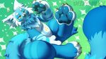  ailurid ambiguous_gender anthro blue_body dizzymilky feet foot_fetish foot_focus handpaw hi_res mammal pawpads paws red_panda solo solo_focus 