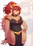  2022 5_fingers anthro breasts clothed clothing collar crown digital_media_(artwork) eyebrows eyelashes female fingers hair hi_res horn non-mammal_breasts red_eyes red_hair simple_background smile solo vexstacy white_background 