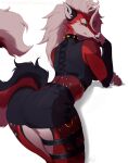  2022 anthro belt blue_eyes breasts canid canine clothed clothing digital_media_(artwork) eyebrows eyelashes female fox fur hi_res looking_at_viewer mammal red_body red_fur simple_background solo standing vexstacy white_background white_body white_fur 