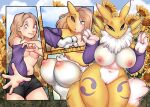  anthro bandai_namco big_breasts breasts canid canine clothing digimon digimon_(species) digital_media_(artwork) female fur genitals human male male_to_female mammal nipples nude renamon solo species_transformation transformation underwear villmix white_body white_fur yellow_body yellow_fur 