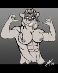  2022 absurd_res anthro big_breasts breasts digital_media_(artwork) felid female fur gigachad hair hi_res huge_breasts lion looking_at_viewer mammal muscular muscular_female nipples nude pantherine ryuzka sex simple_background sketch smile solo text url white_body white_fur 