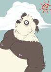  2022 anthro belly black_body black_nose cloud giant_panda hi_res kemono male mammal moobs nipples o_hashi2020 outside overweight overweight_male solo sun ursid white_body 