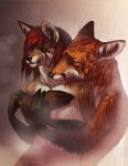  anthro arm_around_partner blue_eyes canid canine canis claws digital_media_(artwork) duo embrace faux_(randerwolf) female foggy fox fur green_eyes hair hi_res hug katanimate male male/female mammal open_mouth orange_body orange_fur red_hair rux_(character) showering teeth watermark wet wet_body wet_fur wet_hair whiskers 