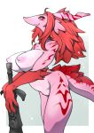  absurd_res anthro areola big_breasts breasts dragon featureless_crotch female hair hi_res horn j7w melee_weapon nipples nude simple_background smile solo sword weapon white_background wingless_dragon 