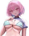  1girl bangs blue_hair blush bob_cut breasts colored_inner_hair hair_intakes hanasaka_houcha highres idolmaster idolmaster_cinderella_girls idolmaster_cinderella_girls_starlight_stage large_breasts looking_down multicolored_hair no_ahoge pink_eyes pink_hair shade solo two-tone_hair yumemi_riamu 