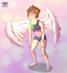  absurd_res age_difference angel_humanoid bottomwear brown_hair bulge clothing collar control_collar crop_top crown feathered_wings feathers girly hair hi_res hotpants human humanoid hypnosis hypnotic_eyes kid_icarus krepht male male/male mammal mind_control nintendo not_furry not_furry_focus pit_(kid_icarus) shirt shorts solo topwear video_games wings young younger_human younger_male 