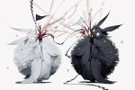  anthro black_body black_fur blood blood_splatter bodily_fluids decapitation duo empty_eyes flag_(object) fluffy fur gore hi_res kamikiri_t long_ears semi-anthro snuff throat_slitting unknown_species white_body white_eyes white_fur wings 