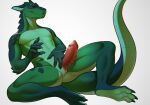  anthro athletic athletic_anthro athletic_male big_penis bodily_fluids dripping genital_fluids genitals handjob kobold male muscular muscular_male pawpads paws penile penis precum precum_drip s_gringo sex smile solo 