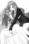  blush breasts cousins fingering greyscale highres incest kitajima_kaede kitajima_sara medium_breasts monochrome multiple_girls nipples peko pussy_juice saliva scan sono_hanabira_ni_kuchizuke_wo thighhighs yuri 