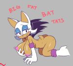  2019 all_fours anthro armwear bat_wings bedroom_eyes big_breasts boxf breasts butt chiropteran clothing digital_media_(artwork) elbow_gloves english_text female gloves half-closed_eyes looking_at_viewer mammal membranous_wings nipples nude rouge_the_bat seductive smile solo sonic_(series) sweat text wings 