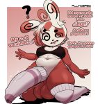  absurd_res anthro balls belly big_balls big_penis bottomless bra clothed clothing cock_sock confusion cowlick dialogue english_text erection footwear fur generation_3_pokemon genitals giant_panda gynomorph hair hi_res huge_penis hyper hyper_genitalia hyper_penis intersex lagomorph leporid mammal multicolored_body multicolored_fur navel nintendo oblivious penis penis_clothing plundered pokemon pokemon_(species) question_mark rabbit short_stack slightly_chubby socks solo spinda stain teapot_(body_type) text two_tone_body two_tone_fur underwear ursid video_games 
