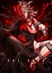  1girl breasts copyright_name dai_dark extra_ears full_body grey_hair large_breasts long_hair miso-234 parted_lips red_eyes red_theme shimada_death skull smile solo stake 