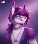  2022 andyd anthro canid canine clothed clothing collar digital_media_(artwork) ear_piercing ear_ring fur looking_at_viewer male mammal piercing pink_nose ring_piercing simple_background smile white_body white_fur 