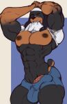  abs anthro biceps big_biceps big_chest big_pecs bottomwear brown_nipples canid canine clothed clothing do-rag genitals hotpants male mammal muscular muscular_anthro muscular_arms muscular_legs muscular_male nipples pecs penis penis_buldge raised_clothing raised_shirt raised_topwear roddythicc shirt shorts solo thick_thighs topwear vein veiny_penis 