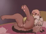  4:3 avian bedroom_eyes covering covering_crotch covering_pussy covering_self female feral gryphon hi_res legs_up lying maali mythological_avian mythology narrowed_eyes nude on_back pawpads seductive solo 