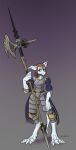  absurd_res anthro armor blue_eyes braided_hair braided_ponytail brown_hair burmecian claws clothed clothing final_fantasy final_fantasy_ix finger_claws fur gynomorph hair halberd hi_res intersex mammal melee_weapon plate plate_armor polearm purple_clothing rodent s_miles_art ser_ori_tuft solo square_enix video_games weapon white_body white_fur 