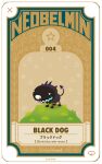  ambiguous_gender black_body black_dog_(livly) black_fur blue_mouth cocone english_text feral fur grass horn japanese_text livly_(species) neobelmin_card plant simple_background solo tan_background text white_nose 