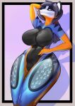  alipse anthro big_breasts blue_body blue_skin breasts featureless_breasts featureless_crotch female grey_hair hair hi_res multicolored_body pattern_(disambiguation) rhodie_(rhodysia) rubber solo 