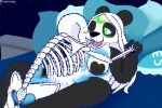  3:2 animated_skeleton anthro bed black_body black_fur black_nose blue_line_art blush bone breasts duo female female_penetrated fur fur_markings furniture genitals giant_panda glowing glowing_genitalia green_eyes hair humanoid lunarpanda8686 male male/female mammal markings mika_(lunarpanda8686) nipples nude penetration penis pillow round_ears sans_(undertale) sex skeleton slightly_chubby smile tentacle_sex tentacles undead undertale_(series) ursid video_games white_body white_fur white_hair 