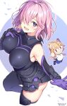  2girls :3 animal_ears antenna_hair armor ass bare_shoulders black_armor blonde_hair blue_skirt blush breastplate breasts cat_ears cat_tail closed_mouth commentary_request dated elbow_gloves fate/grand_order fate_(series) gauntlets gloves hair_over_one_eye highres large_breasts light_purple_hair looking_at_viewer mash_kyrielight melty_blood melty_blood:_type_lumina multiple_girls neco-arc nozomi_tsubame one_eye_covered open_mouth purple_eyes purple_gloves red_eyes shirt short_hair size_difference skirt smile tail tsukihime tsukihime_(remake) twitter_username white_shirt 
