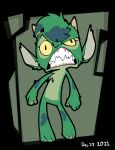  2021 angry anthro female fur green_body green_fur hi_res horn mickeymonster simple_background solo sweetpea_(mickeymonster) unknown_species yellow_eyes 