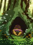  absurdres closed_eyes day forest grass highres hyogonosuke leaf moss mushroom nature no_humans outdoors parasect pokemon pokemon_(creature) sleeping solo tree 