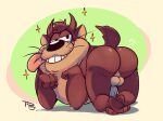  anthro balls bent_over big_tongue butt dasyurid dasyuromorph fur genitals hi_res looney_tunes male mammal marsupial penis presenting raised_tail simple_background smile solo sparkles tasmanian_devil tasmanian_devil_(looney_tunes) teeth tongue tongue_out topony warner_brothers 