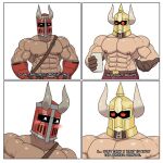  abs armor blush clothed clothing headgear helmet hi_res humor knight large_pecs male meme muscular muscular_male nipples topless ttbrizzy warrior 