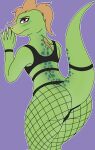  absurd_res annoyed blush butt clothing fabingfy fishnet girly hi_res invalid_tag lingerie lizard pose presenting reptile rico_useref scalie tail thick thick_thighs vandclash 