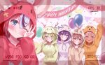  5girls absurdres ahoge animal_ears anniversary balloon bangs battery_indicator black_hair blonde_hair blue_eyes blue_hair boros_(ouro_kronii) braid braided_bangs brown_eyes brown_hair ceres_fauna confetti dark-skinned_female dark_skin friend_(nanashi_mumei) green_hair hair_intakes hair_ornament hakos_baelz highres holocouncil hololive hololive_english light_brown_hair limiter_(tsukumo_sana) looking_at_viewer mascot mouse_ears mouse_girl mr._squeaks_(hakos_baelz) multicolored_hair multiple_girls nanashi_mumei nemu_(ceres_fauna) onesie ouro_kronii planet_hair_ornament recording red_hair rokusketch short_hair streaked_hair tsukumo_sana v viewfinder virtual_youtuber white_hair yatagarasu_(tsukumo_sana) yellow_eyes 