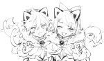  1boy 1girl animal_ears bangs boku_(user_vppr4885) bow claw_pose closed_eyes collar dot_nose eyebrows_hidden_by_hair facial_mark facing_viewer fang fur-trimmed_sleeves fur_collar fur_trim hair_between_eyes hair_bow kagamine_len kagamine_rin leaning_forward lineart lion_boy lion_ears lion_girl lion_tail looking_at_viewer magical_mirai_(vocaloid) magical_mirai_len magical_mirai_len_(2019) magical_mirai_rin magical_mirai_rin_(2019) mechanical_ears neckerchief open_mouth parted_bangs short_hair simple_background tail upper_body vocaloid white_background 