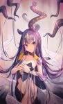  1girl absurdres breasts highres hololive hololive_english long_hair looking_at_viewer meiyan_(boyimachao) multicolored_hair ninomae_ina&#039;nis orange_hair parted_lips pointy_ears purple_eyes purple_hair revealing_clothes small_breasts solo tentacle_hair tentacles virtual_youtuber 