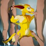  1:1 3d_(artwork) anthro balls baze claws digital_media_(artwork) erection fellatio female female_penetrated foursome gangbang genitals group group_sex handjob hi_res horn human humanoid interspecies kobold kobold_dellarte low_poly male male/female male_penetrating male_penetrating_female mammal nude open_mouth oral oral_penetration penetration penile penis reptile scalie sex simple_background vaginal vaginal_penetration 