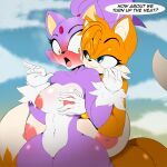  2022 anthro areola blaze_the_cat breasts canid canine dialogue digital_media_(artwork) domestic_cat english_text eyebrows felid feline felis female female/female fox genitals hair hi_res mammal miles_prower nipples pussy sega solo sonic_the_hedgehog_(series) suirano text 