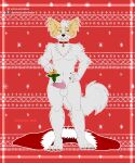  2021 absurd_res anthro bell_accessory canid canine canis christmas christmas_clothing clothing collar domestic_dog eyewear glasses hi_res holidays knot long_tail male mammal mistletoe papillon plant ryukawa smug solo toy_dog 