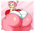  absurd_res amy_rose anthro big_breasts big_butt black_pupils bodily_fluids breasts butt clothing dress english_text eulipotyphlan exclamation_point female green_eyes hair hedgehog hi_res huge_breasts huge_butt huge_hips huge_thighs looking_at_viewer looking_back mammal mrxrickyx onomatopoeia open_mouth panties pink_body pink_hair pupils question_mark sega solo sonic_the_hedgehog_(series) sound_effects sweat sweaty_butt text thick_thighs underwear wide_hips 