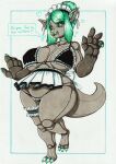  &lt;3 absurd_res anthro big_breasts breasts clothing dragon female green_hair hair hi_res legband longinius maid_uniform panties solo thick_thighs thighband underwear uniform 