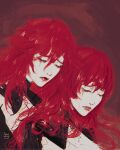  2girls azure_meraki closed_eyes closed_mouth devola highres lipstick long_hair makeup multiple_girls nier nier_(series) popola red_hair red_lips 